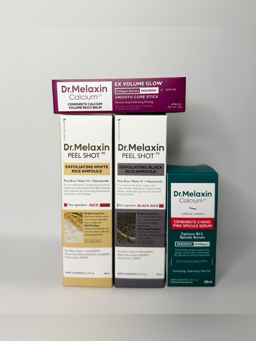 Dr.Melaxin Korean Skincare 4-Piece Bundle | Peel Shot + Calcium | NEW